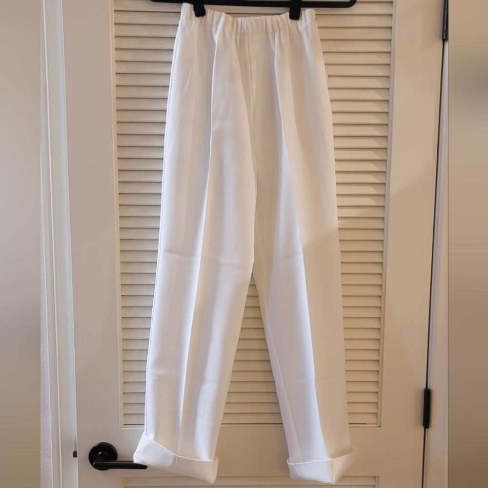 White Vintage Wide-Leg Cuff-Hem Pants